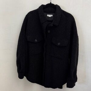 Good American Black Sherpa Overshirt Jacket